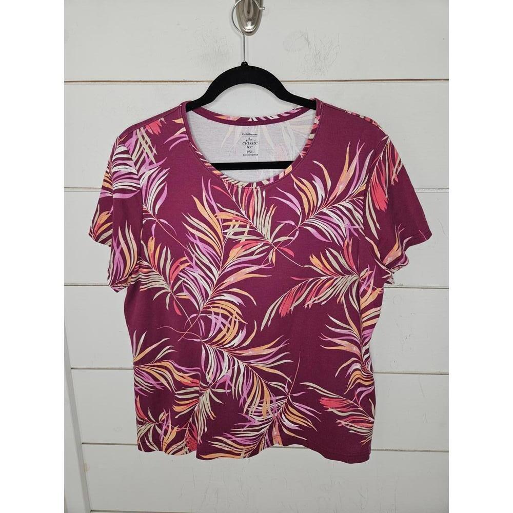 Croft & Barrow The Essential Tee XL Petite burgundy with orange & grey tee shirt